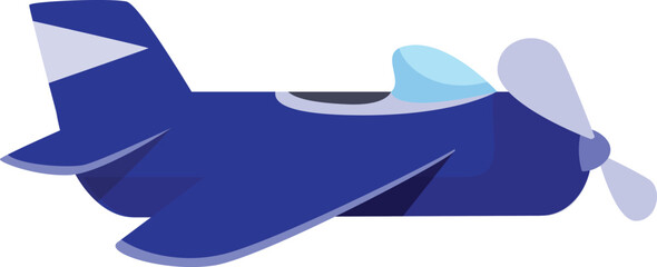 Blue cartoon airplane with a single propeller is flying in the sky