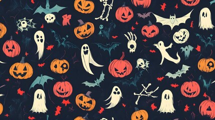 Naklejka premium Vintage Halloween pattern with colorful repeating design picture