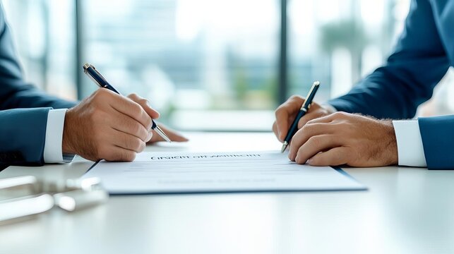 Executive pushing a contract across the table, ready for signing, negotiation terms, agreement closure