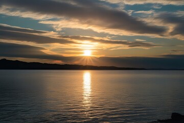 Fototapeta premium Sunburst and Evening Sky Hues with a Tranquil Glow and Textured Visual Appeal