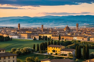 Obraz premium Stunning Summer Cityscape in Tuscany Capturing the Beauty of Italian Urban Landscapes