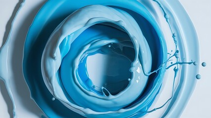 Close up view of blue and light blue paint splashes in water, isolated on white