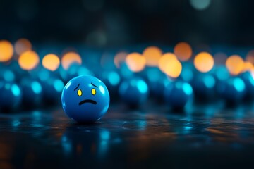 A single happy emoji stands out in a field of sad emojis, symbolizing hope, positivity, and the power of individual happiness amidst adversity.