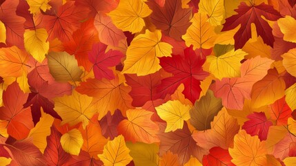 Autumn Leaves Seamless Pattern - Perfect for Fall Designs. This vibrant pattern features a mix of red, orange, and yellow leaves, perfect for creating warm and inviting fall designs.