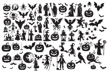 Collection of Halloween silhouettes. Haunted house, creepy tree