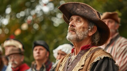 Columbus Day Historical Reenactment with 15th Century Explorer Costumes in Authentic Setting