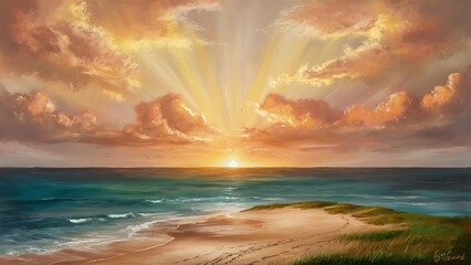 The sun rays illuminate the sky above the horizon