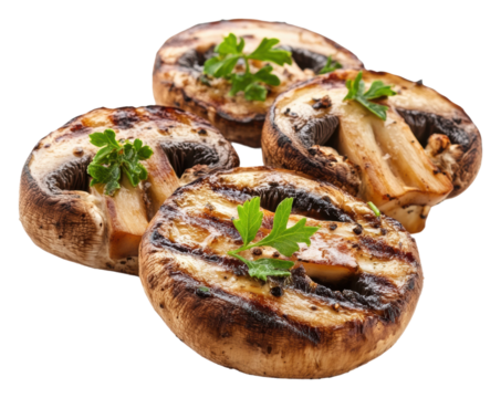 PNG Herb-garnished grilled mushrooms on plate