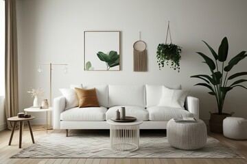 Airy White Couch and Accessories in Minimalistic Living Space 3D Rendering