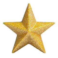 Gold glitter star 3D object for holiday and celebration design elements, png
