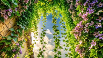 Obraz premium Close-up image of flowers and ivy from a low angle perspective