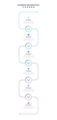 Vertical progress bar featuring 6 arrow-shaped elements, symbolizing the six stages of business strategy and progression. Clean timeline infographic design template. Vector for mobile presentation.