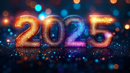 Frohes Neues Jahr, Feiern, Silvester, Sylvester, 2025 Farben, Hintergrund. Karte Design. Glitter Licht, Luxus, Premium