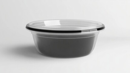 Disposable paper salad bowl with a clear plastic lid and blank label sticker for your design. Black, white, or color design. 3D mockup for easy editing