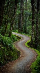 Fototapeta premium A winding hiking trail through a dense forest in a national park, perfect for outdoor enthusiasts