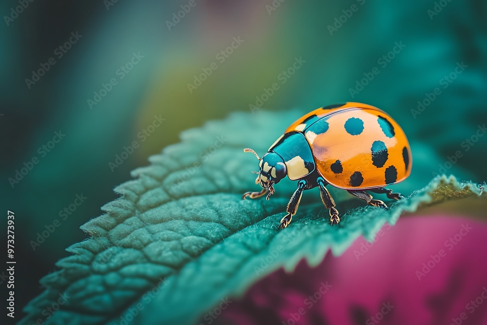 Sticker ladybird on a leaf