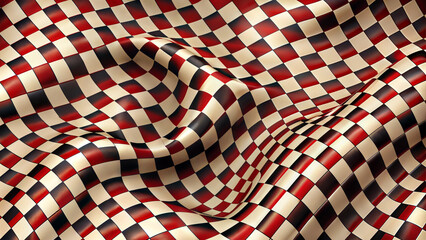 Textured fabric with a red and black checkerboard pattern draped elegantly