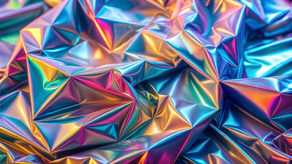 Colorful wrinkled holographic foil texture with shiny reflections