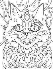 cat smiling coloring page vector hand-drawing