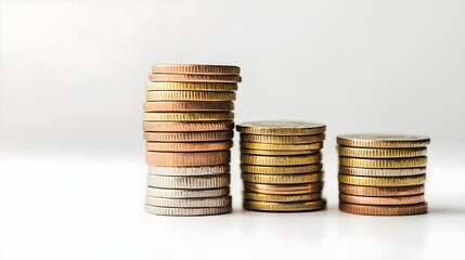 A stack of euro coins arranged neatly on a light solid color surface, emphasizing their texture and shine