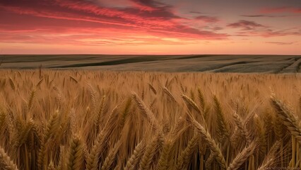 Obraz premium Wheat field on sunset