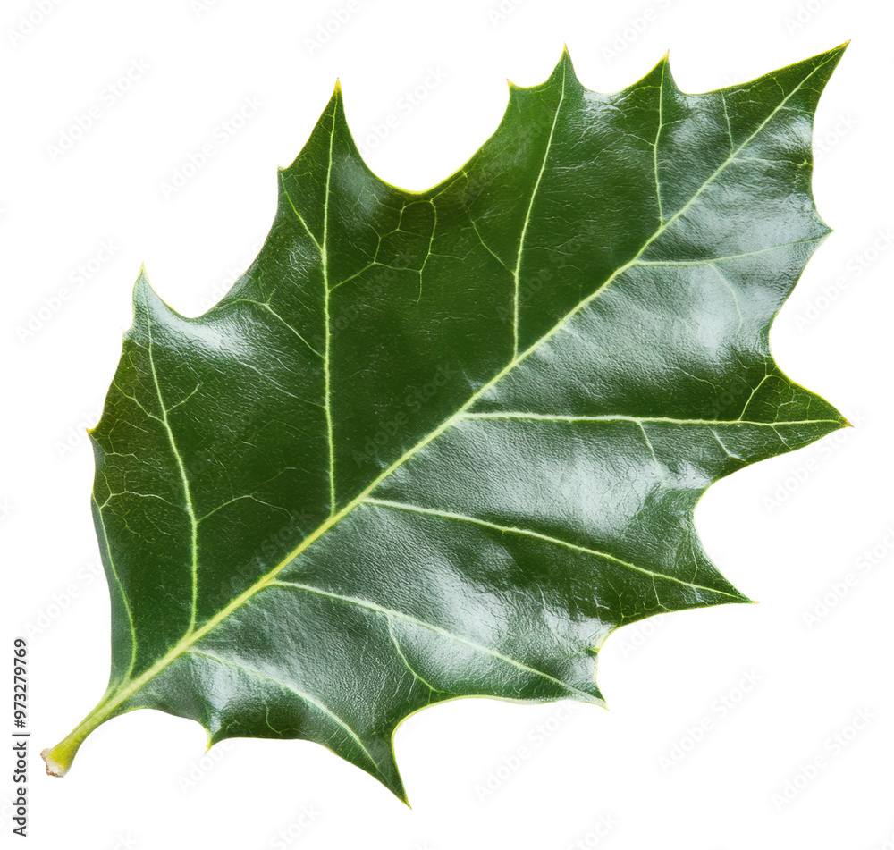 Wall mural png a vibrant green holly leaf on a white background