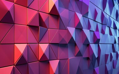 Fototapeta premium Futuristic, High Tech, colored background, with a triangular block structure. Wall texture with a 3D triangle tile pattern. 3D render 