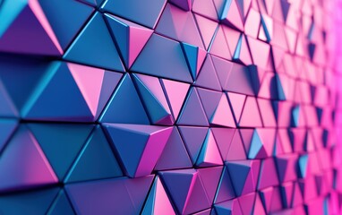 Obraz premium Futuristic, High Tech, colored background, with a triangular block structure. Wall texture with a 3D triangle tile pattern. 3D render 