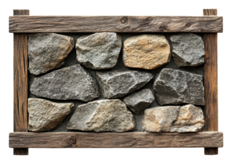 PNG Textured stone wall with wooden framing displayed