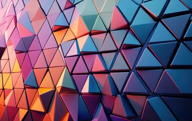 Futuristic, High Tech, colored background, with a triangular block structure. Wall texture with a 3D triangle tile pattern. 3D render 