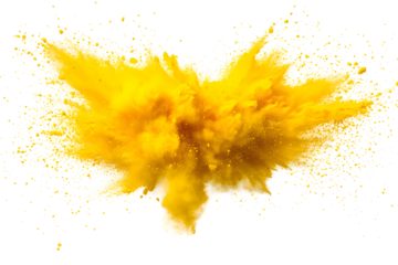 explosion of dry yellow paints on a transparent background. cloud and paint particles. Holi paint