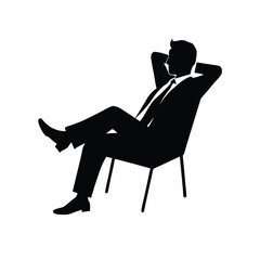 a Young businessman relaxing sitting on a chair, vector silhouette illustration, isolated white background 