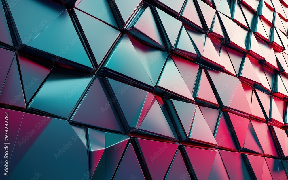 Wall mural futuristic, high tech, colored background, with a triangular block structure. wall texture with a 3d