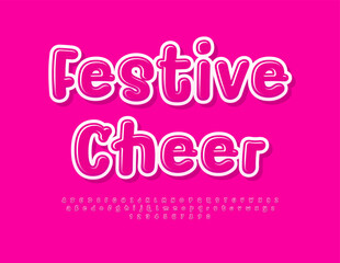 Fototapeta premium Vector playful flyer Festive Cheer. Pink Glossy Font. Bright Funny Alphabet Letters and Numbers set. 