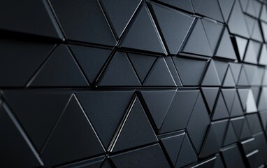 Obraz premium Futuristic, High Tech, dark background, with a triangular block structure. Wall texture with a 3D triangle tile pattern. 3D render --ar 8:5 --v 6.1 Job ID: 5e4156c0-35c1-4daa-b92d-2f41d4074a4f
