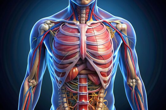 A detailed illustration of the human torso highlighting the epigastrium region, showcasing the area between the chest