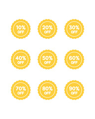 Set of discount label sale icon. Business marketing, online shopping, advertising, special offer, promotion concepts. Flat vector design illustration isolated on white background.
