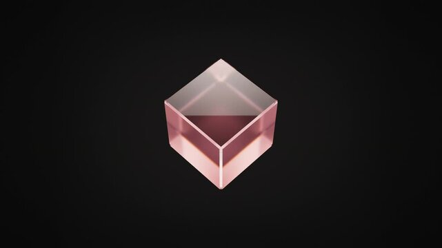3D animation of glass of cube loop rotating. 4K abstract animation of transparent object