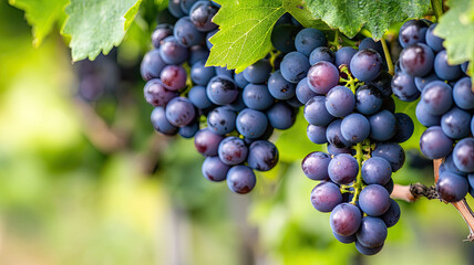 Fototapeta premium Ripe grapes hanging from vine, ready for harvest, showcase their rich color