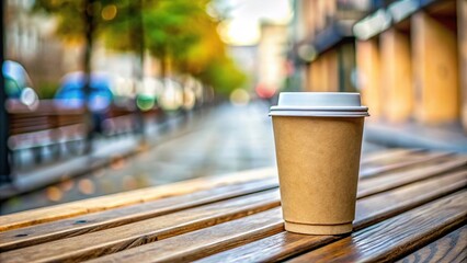 Coffee cup on table in street mock up