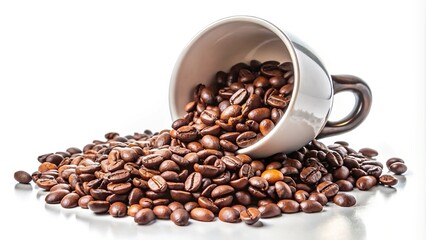 Fototapeta premium Coffee spilled from cup close up isolated on white background
