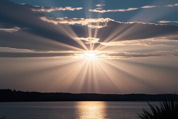 Radiant Twilight with Sunbeams and Luster in a Scenic Landscape