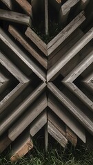 Full frame of wooden planks and grass background