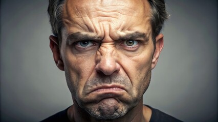 A scowling face with furrowed brows and pursed lips, conveying strong dissatisfaction and discontent, set against a