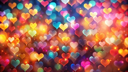 Naklejka premium Colorful bokeh background with heart shapes for Valentine celebration