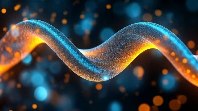 A blue and orange wave of particles flows seamlessly in a loop.