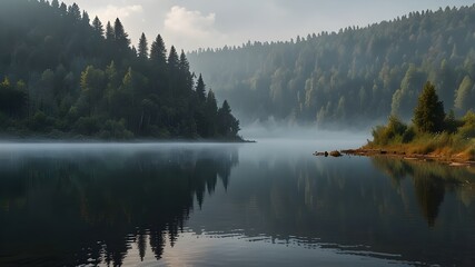 Misty Morning at Lacu Rosu Lake Generative A