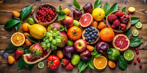 A Still Life of Fruits and Berries on a Wooden Background,  Fruit,  Berry,  Healthy Food,  Vitamin C