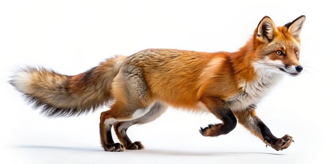 Obraz premium Red Fox Running Isolated on White Background, animal, wildlife, mammal, predator