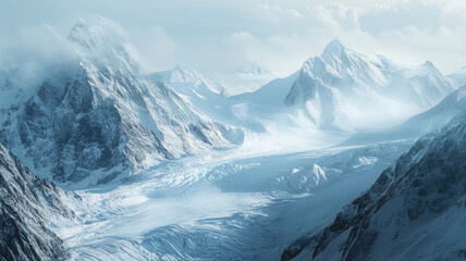 Obraz premium A massive glacier cutting through remote mountain landscape, showcasing natures beauty